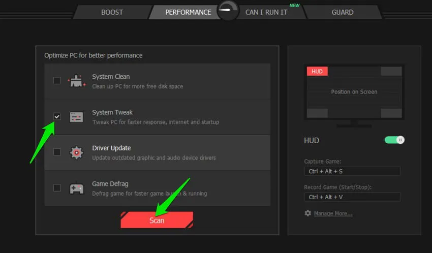 Scansione con Smart Game Booster per modifiche al sistema