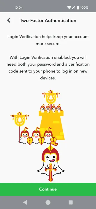Setting up 2FA for Snapchat on Android.