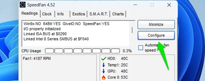 Botón de configuración de Speedfan