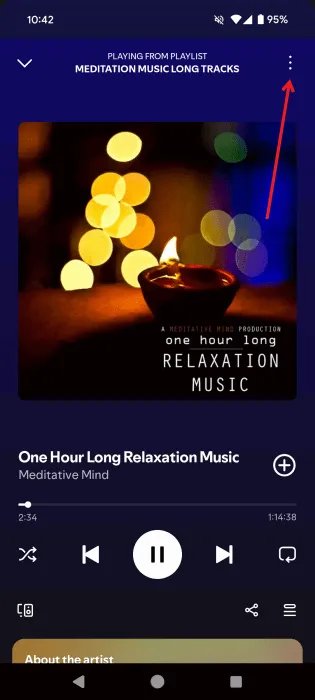 Appuyez sur trois points dans l’écran En lecture dans l’application Spotify.