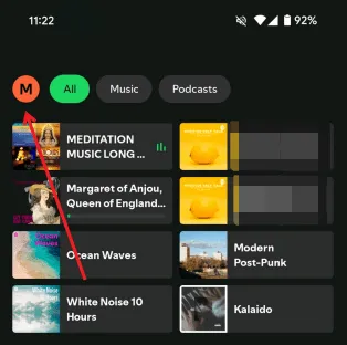 Stuknięcie w zdjęcie profilowe w aplikacji Spotify.