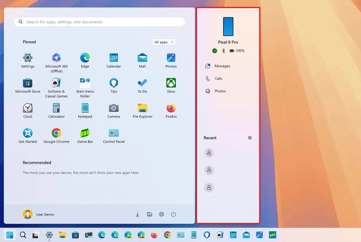 Startmenu mobiele zijbalk