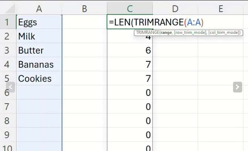 Comment utiliser la fonction TRIMRANGE dans Microsoft Excel