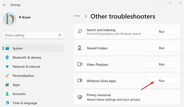 Store Apps Troubleshooter in Windows 11