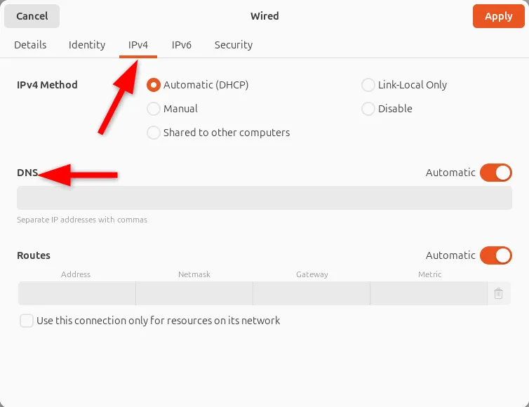 Ändern des privaten DNS-Servers unter Ubuntu.