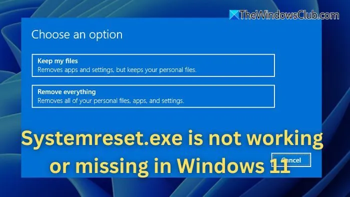 Systemreset is not working or missing in Windows