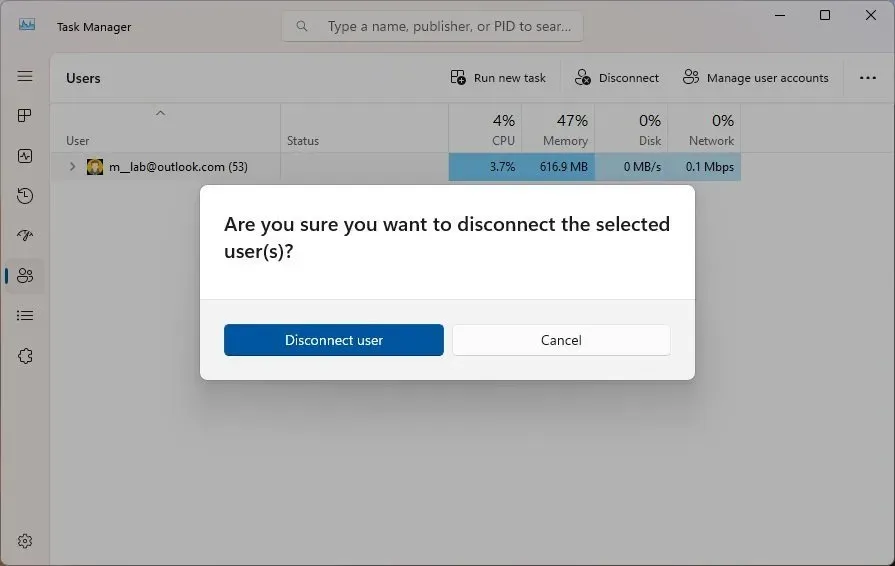 Task Manager disconnect user