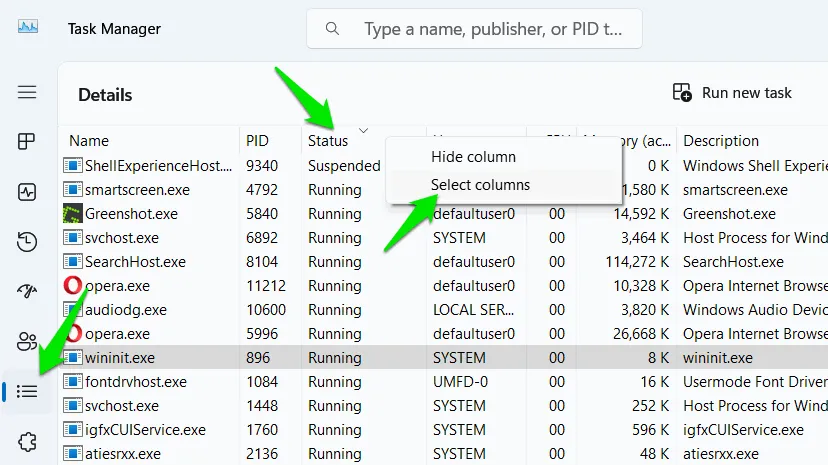 Aggiungere una colonna in Task Manager