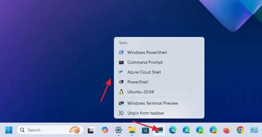 Taskbar hover Jump List menu