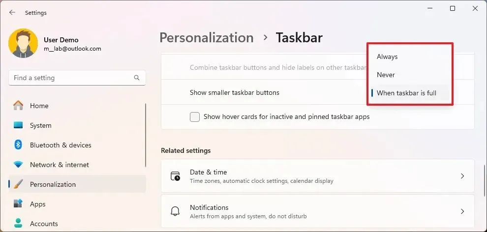 Configuración de iconos más pequeños en la barra de tareas