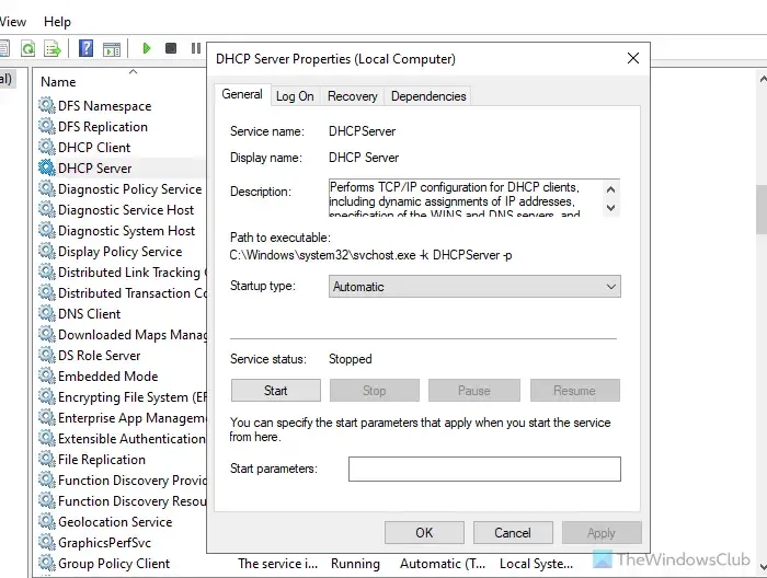 Redémarrez le service serveur DHCP pour corriger l'erreur 20079