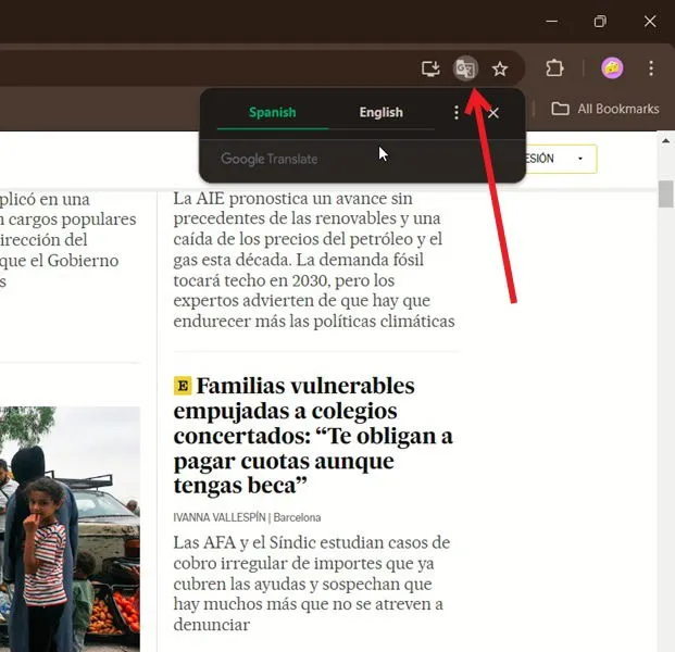 Haga clic en el icono Traducir en la barra de direcciones de Chrome.