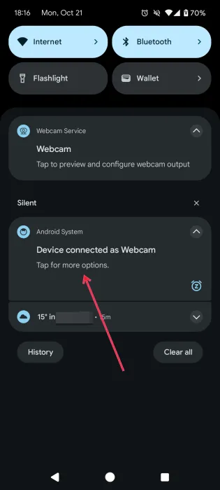 Connexion d'Android au PC pour utiliser la webcam.