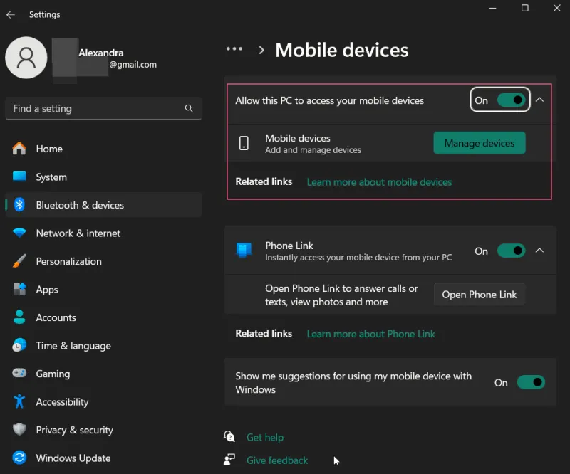 Toegang voor mobiele apparaten inschakelen op Windows 11.