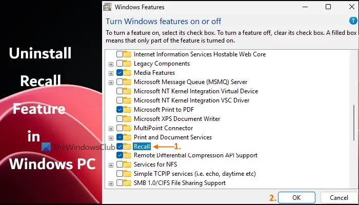 Désinstaller Recall à l'aide des fonctionnalités Windows