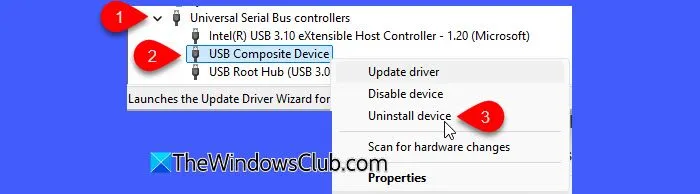 Disinstallare il driver del dispositivo composito USB