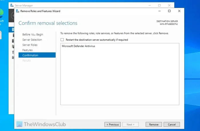 How to uninstall Windows Security from Windows Server