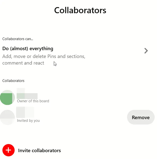 Adding collaborators in Pinterest on PC.