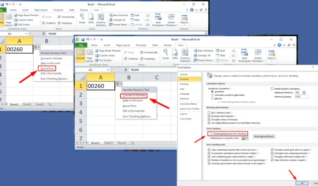 Excel の緑の三角形のエラー インジケーターを修正して無効にする方法