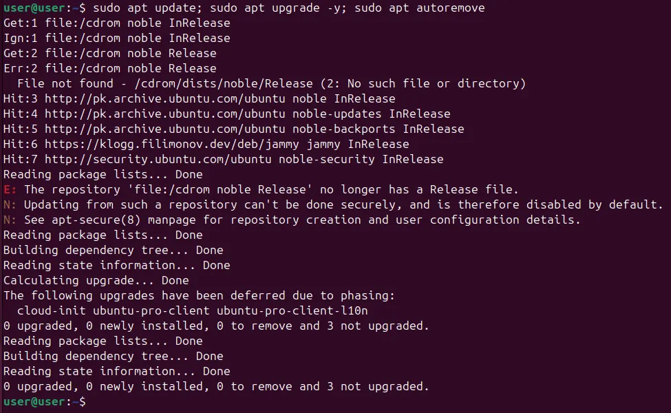 Updating, upgrading and cleaning Ubuntu system using apt package manager.