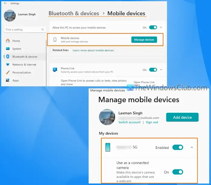 Gestisci i dispositivi della fotocamera connessa