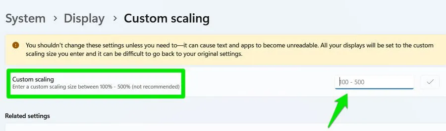 Windows 11 custom scaling settings