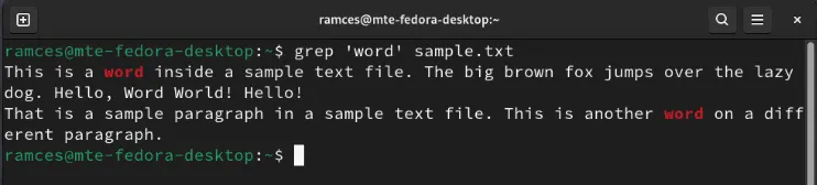 Grep que coincide con una palabra en una terminal.