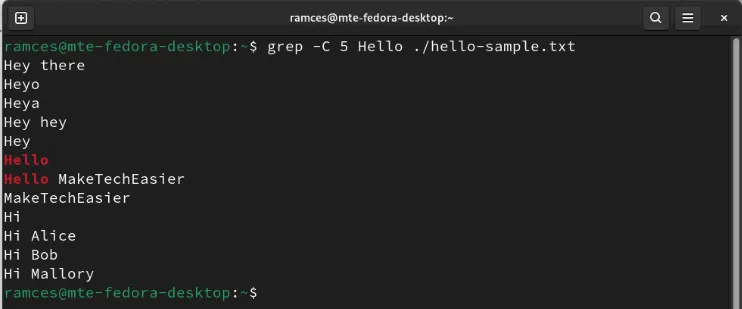 Grep exibindo o contexto ao redor de uma string correspondente.