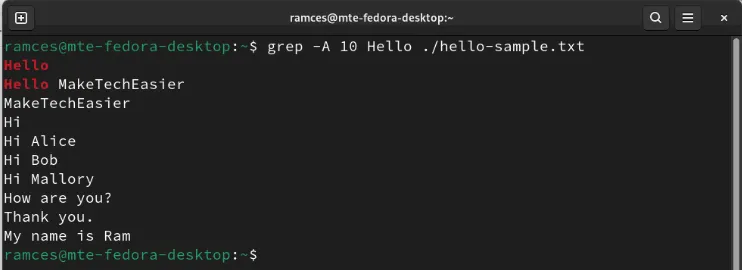 Grep imprime linhas que seguem a string correspondente.