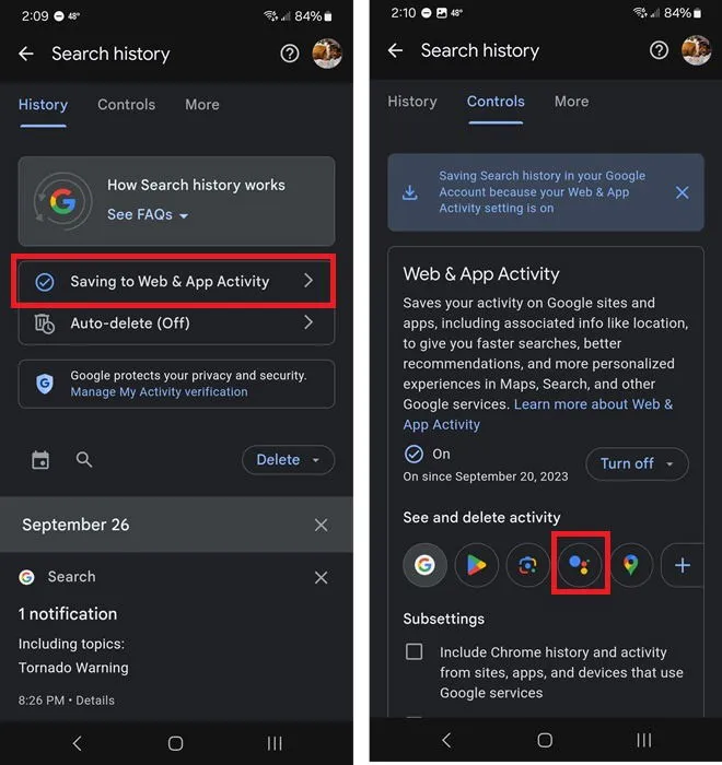 Managing Google Assistant history for privacy.