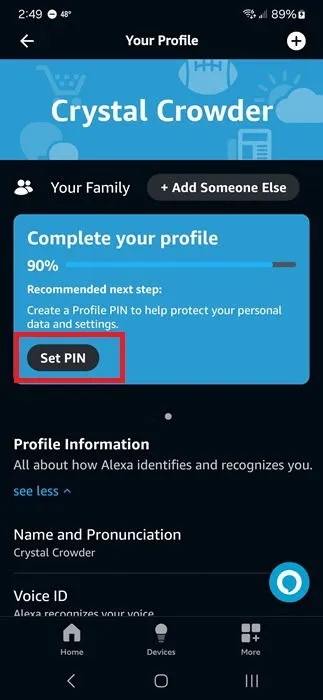 Impostazione di un PIN per i dispositivi Alexa.