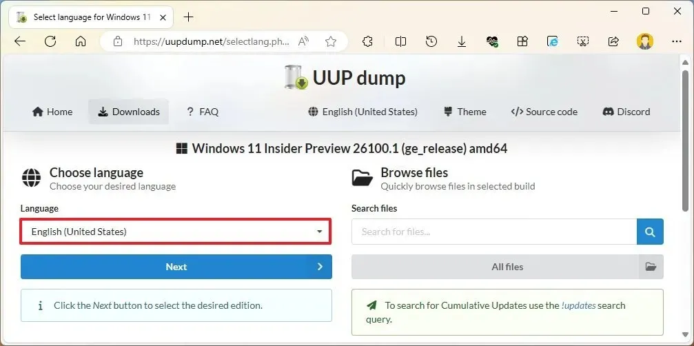 Lingua ISO di dump UUP