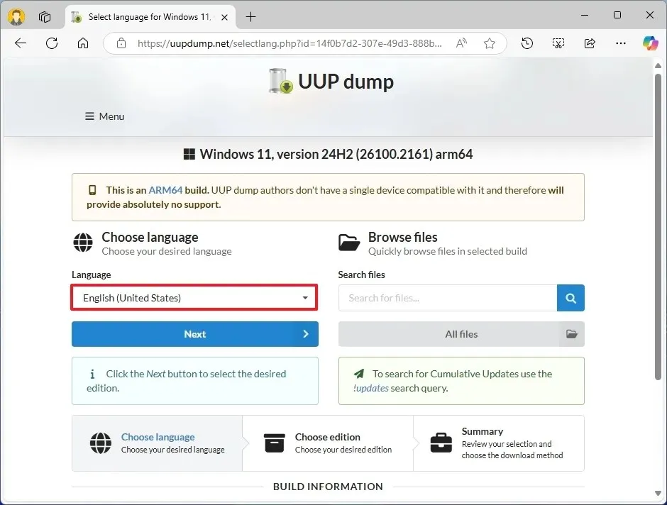 Volcado UUP de idioma ISO de Windows 11