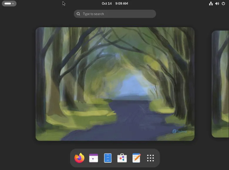 Pantalla de escritorio predeterminada para Fedora 40.