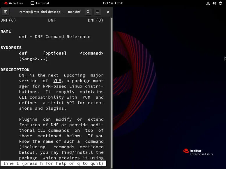 RHEL 9 中的 DNF 手冊頁。