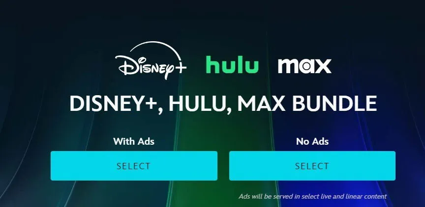 Logo van Disney+, Hulu en Max-bundel.