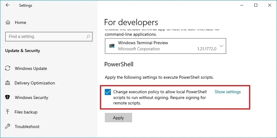 Windows 10 設定變更 PowerShell 執行