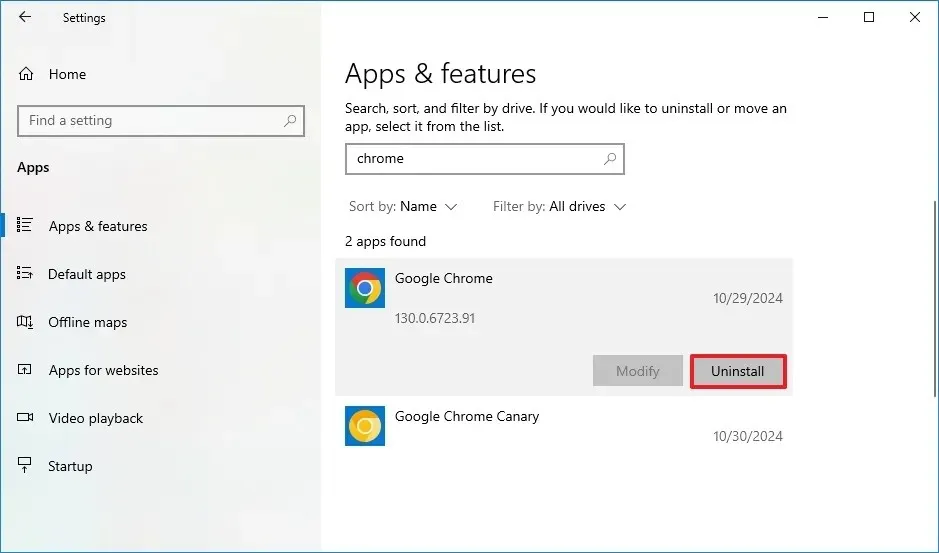 Désinstaller Google Chrome de Windows 10