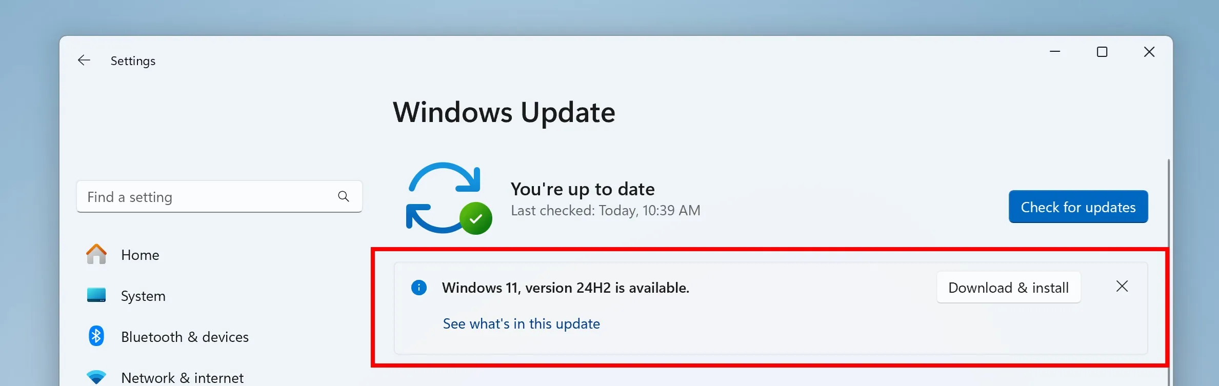 Atualização do Windows 11 2024 via Windows Update