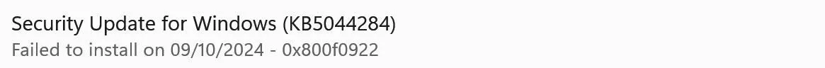 Error 0x800f0922 de Windows 11 24H2 KB5044284
