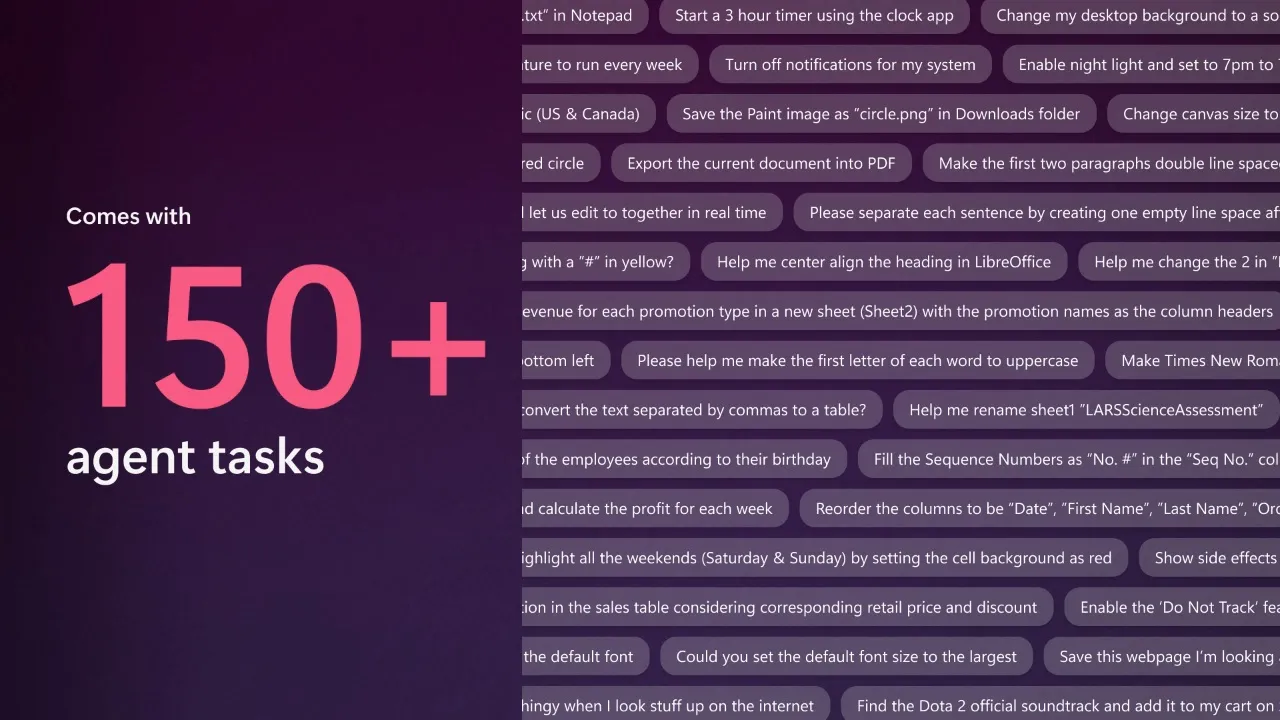 Windows 11 AI Agents 150 tasks