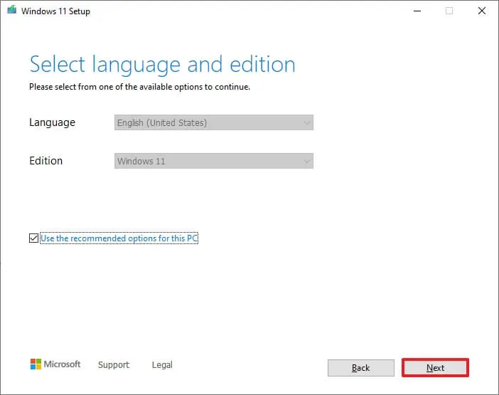 Media Creation Tool language settings