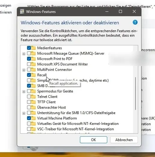 Deinstallation von Windows Recall