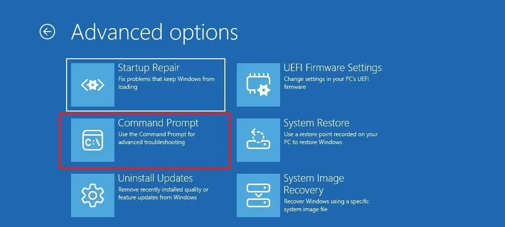 WinRE の新しいコマンドプロンプトオプション