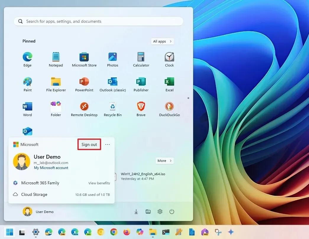 Windows 11 Sign out option