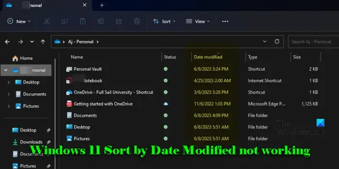 Dysfonctionnement de Windows 11 Trier par date de modification