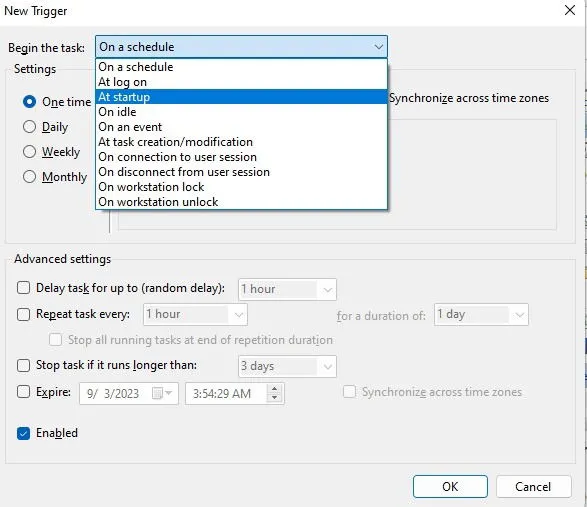 Stel een schema in voor het openen van sites in Taakplanner.