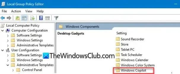 Windows Copilot no Editor de Política de Grupo