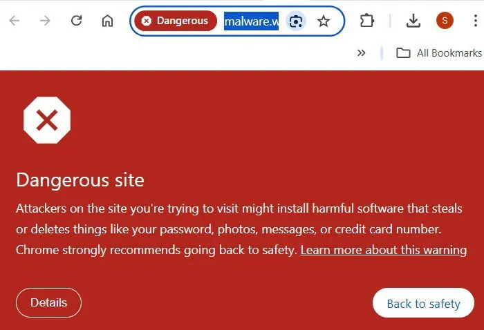 Windows Defender SmartScreen は、WICAR のマルウェア株を正常に識別します。