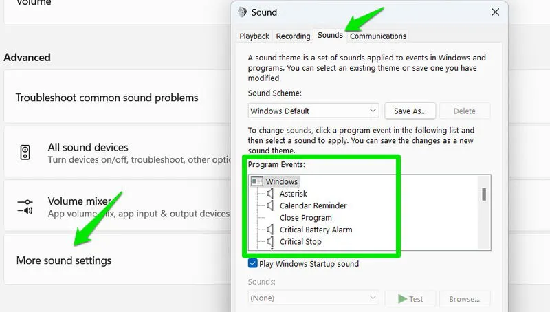 Registerkarte „Windows-Soundkonfiguration“